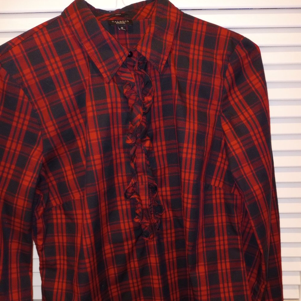 Talbots Red & Black plaid popover, size 10, EUC, stretchy